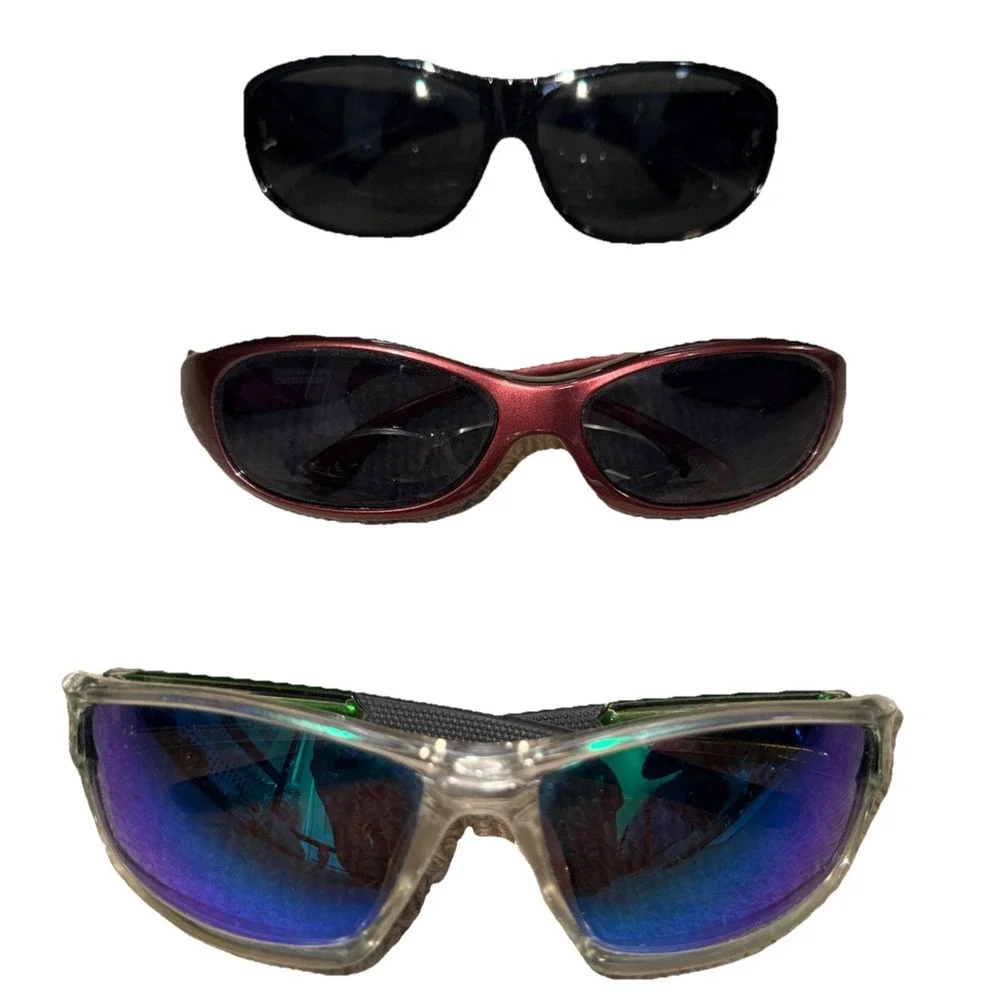 Lot Of 3 Wrap Around Fishing / Sports/Cycling Sunglasses Shades- Black & Mirror